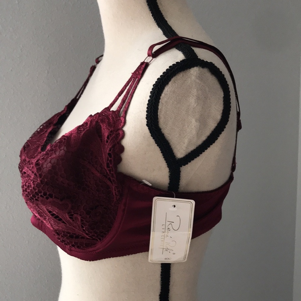 ❤️3X20 RENE ROFE Women Lace Embroidered Underwire Unlined Burgundy Bra |… - Picture 7 of 13